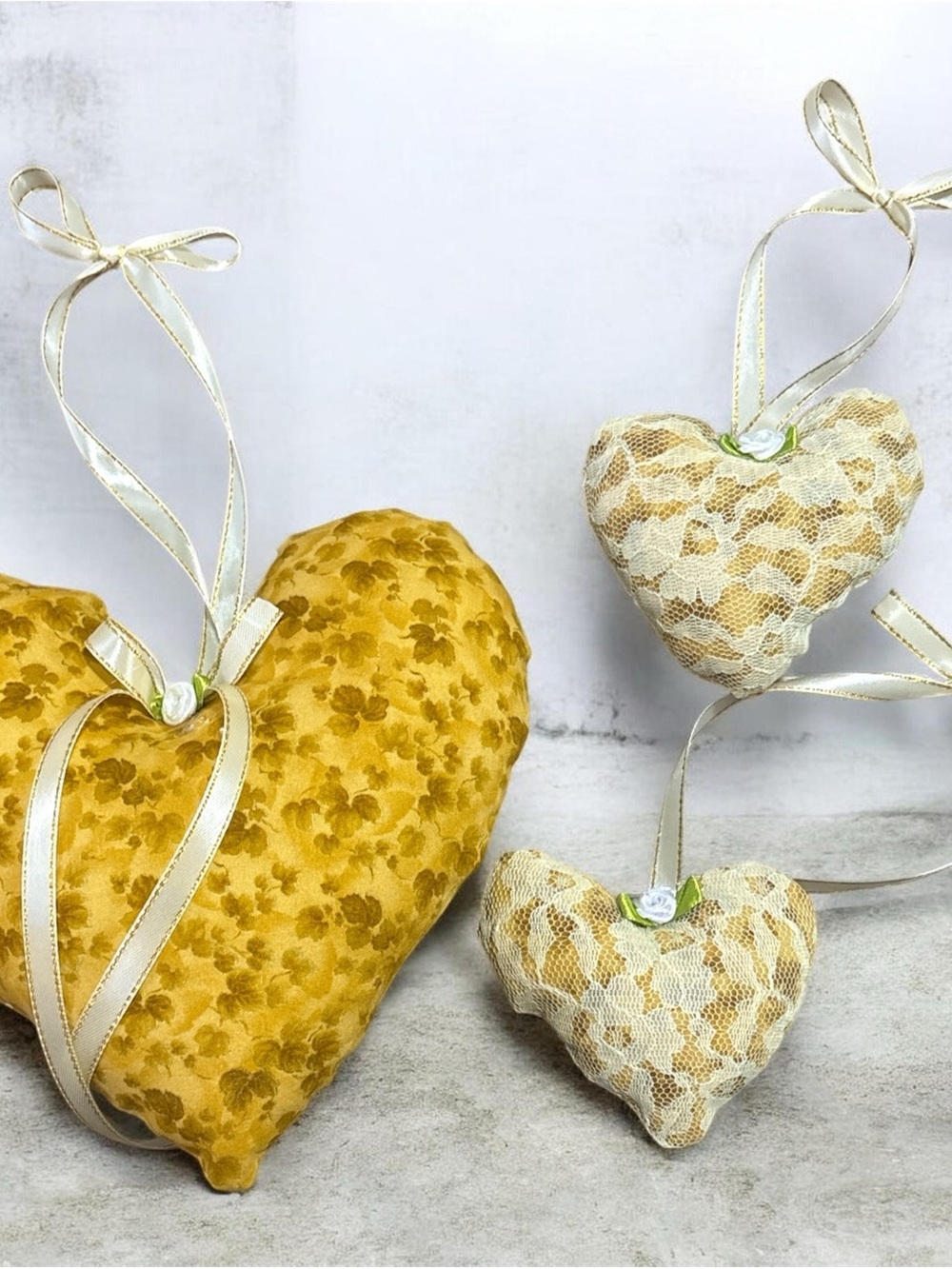 Elegant Gold  hanging Heart Accent Pillow Set of 3 handmade